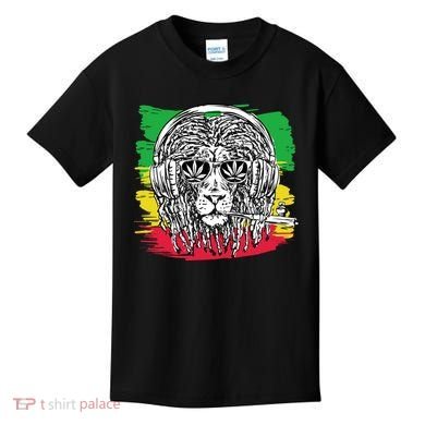 Rasta Lion With Glasses Smoking A Joint Kids T-Shirt