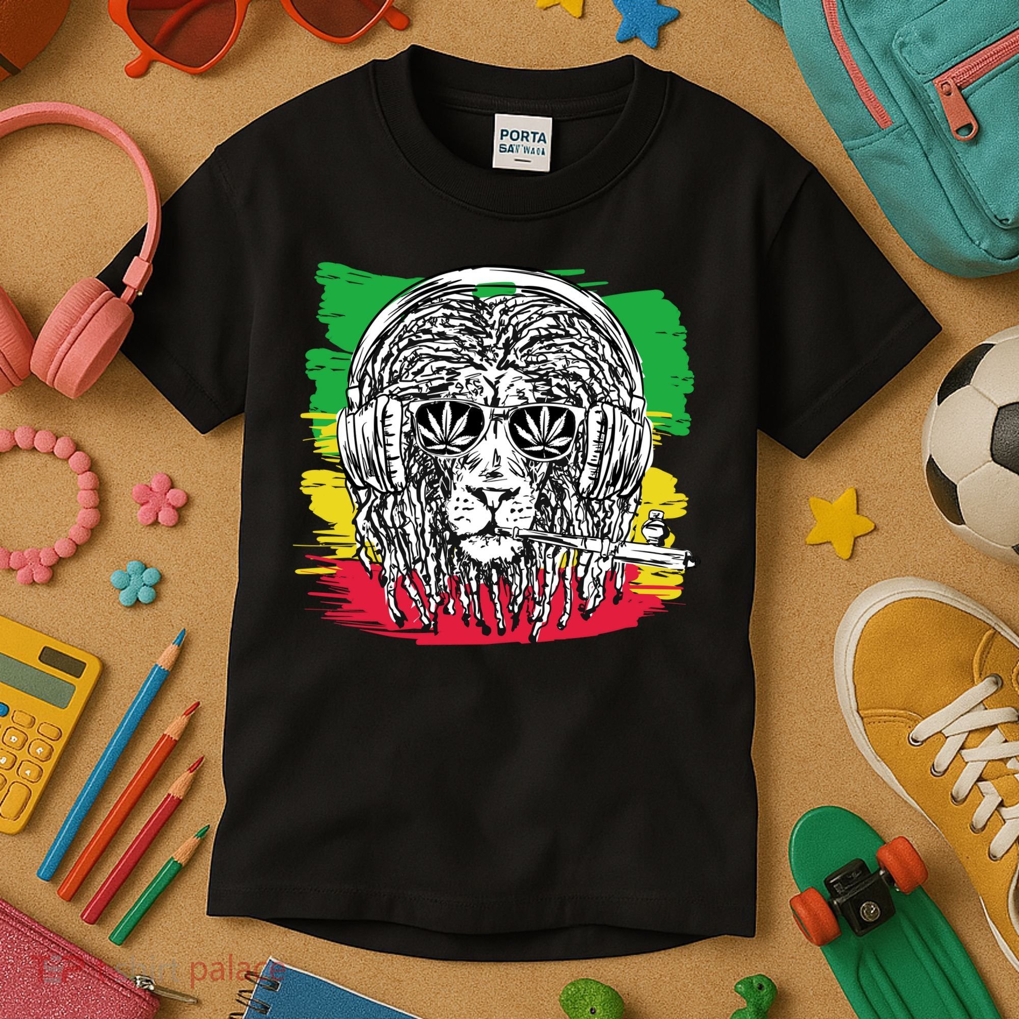 Rasta Lion With Glasses Smoking A Joint Kids T-Shirt