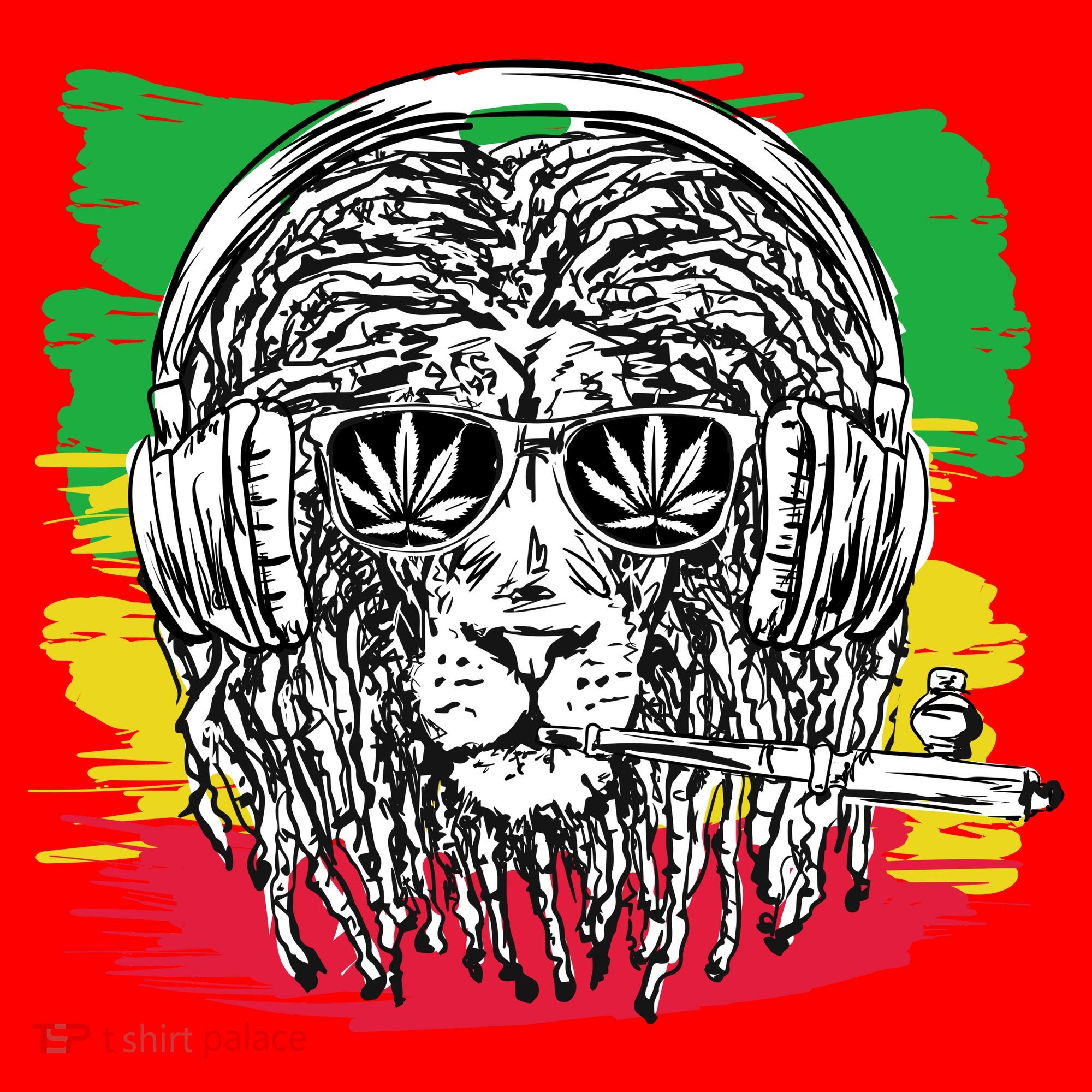Rasta Lion With Glasses Smoking A Joint Santa Hat