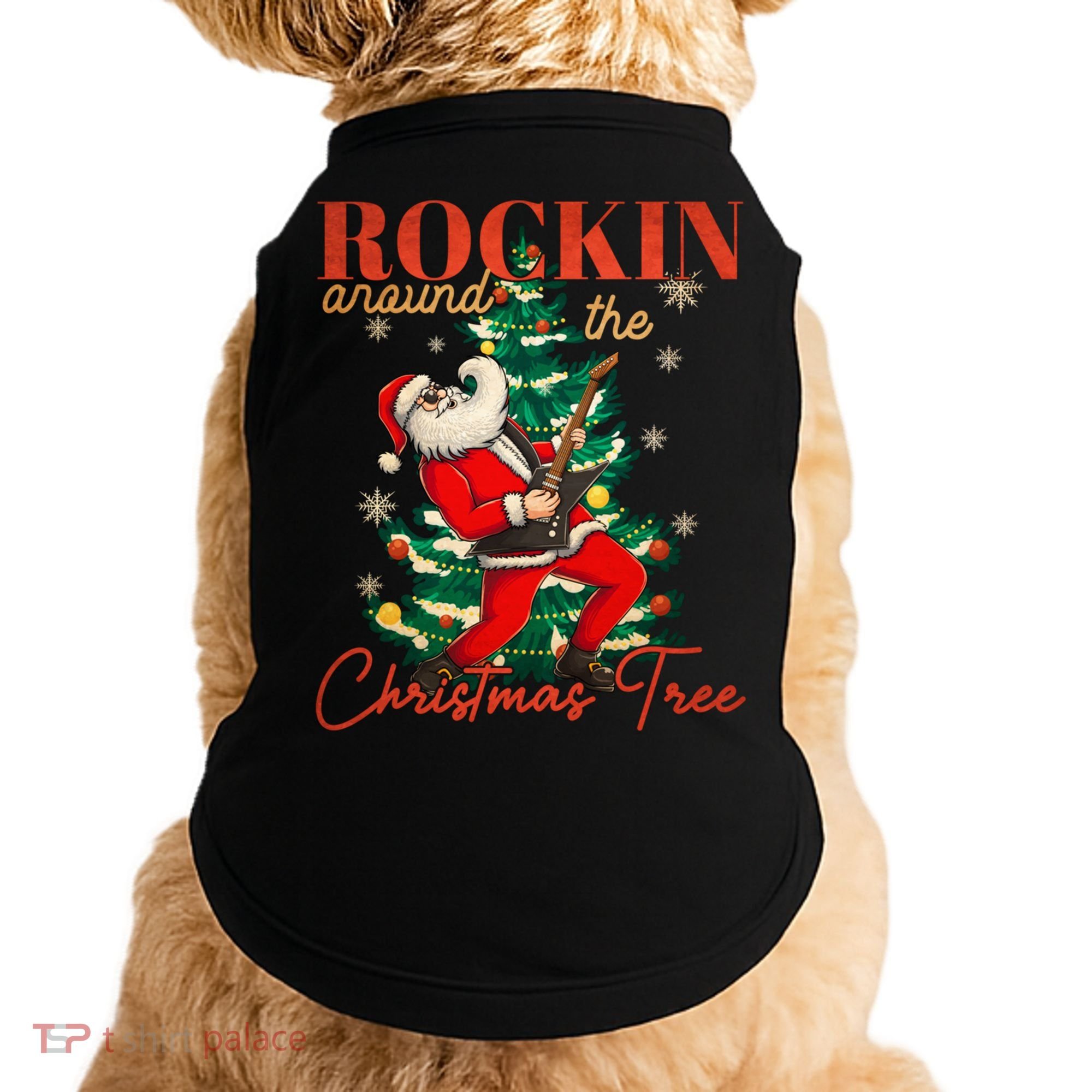 Rocking Around The Christmas Tree Santa Rock And Roll Guitar Great Gift Doggie Tank
