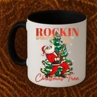 Rocking Around The Christmas Tree Santa Rock And Roll Guitar Great Gift Coffee Mug thumb 2