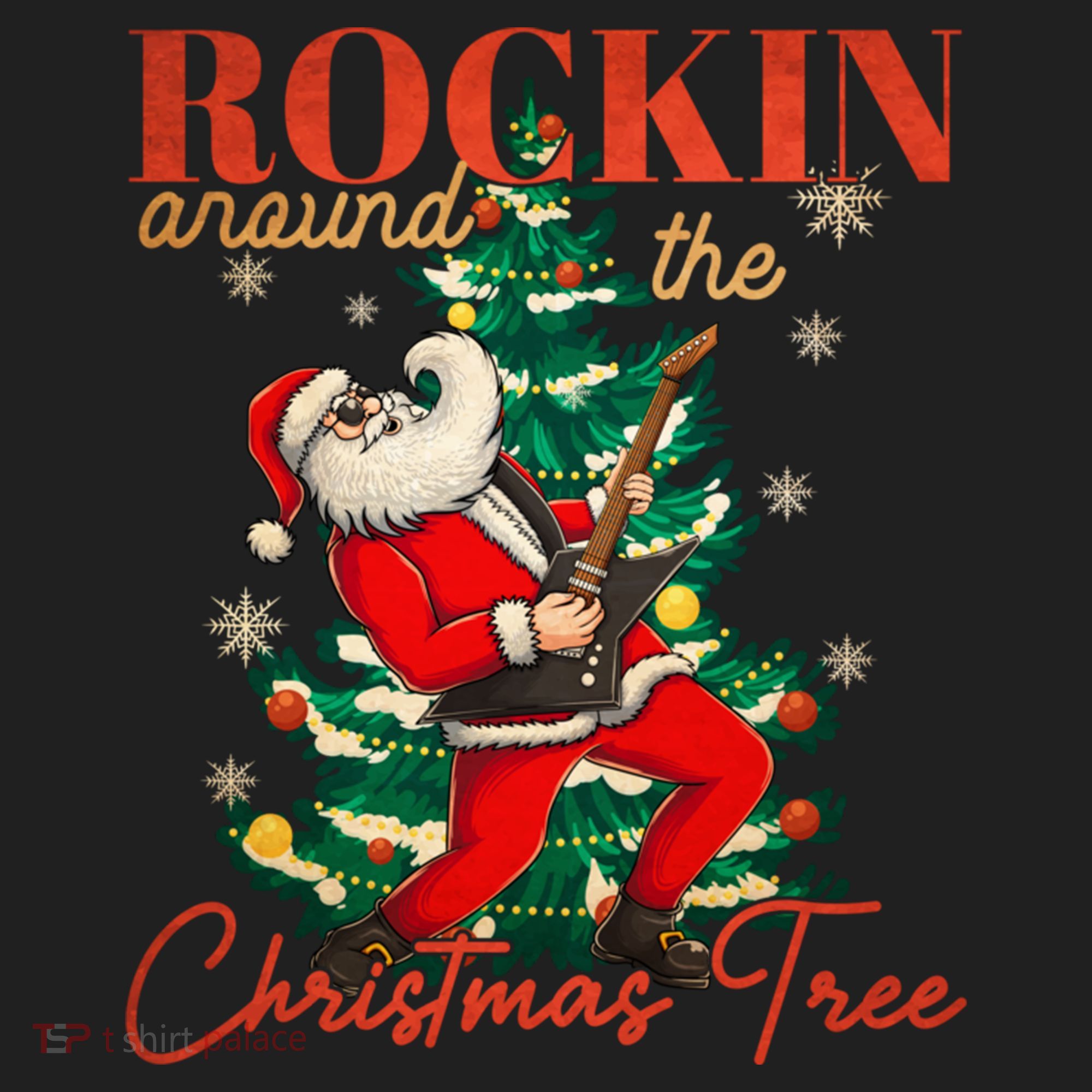 Rocking Around The Christmas Tree Santa Rock And Roll Guitar Great Gift Beanie