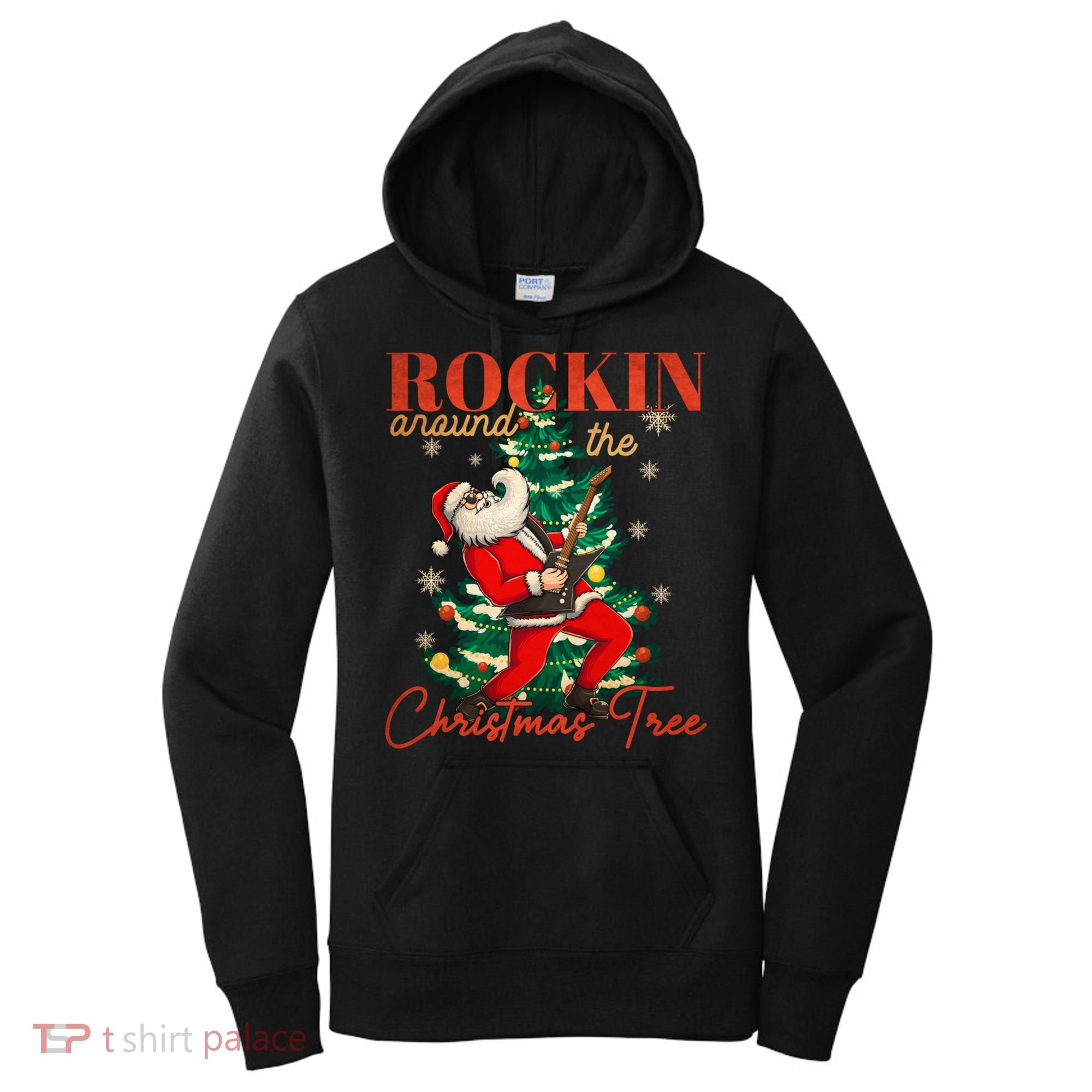 Rocking Around The Christmas Tree Santa Rock And Roll Guitar Great Gift Women's Hoodie