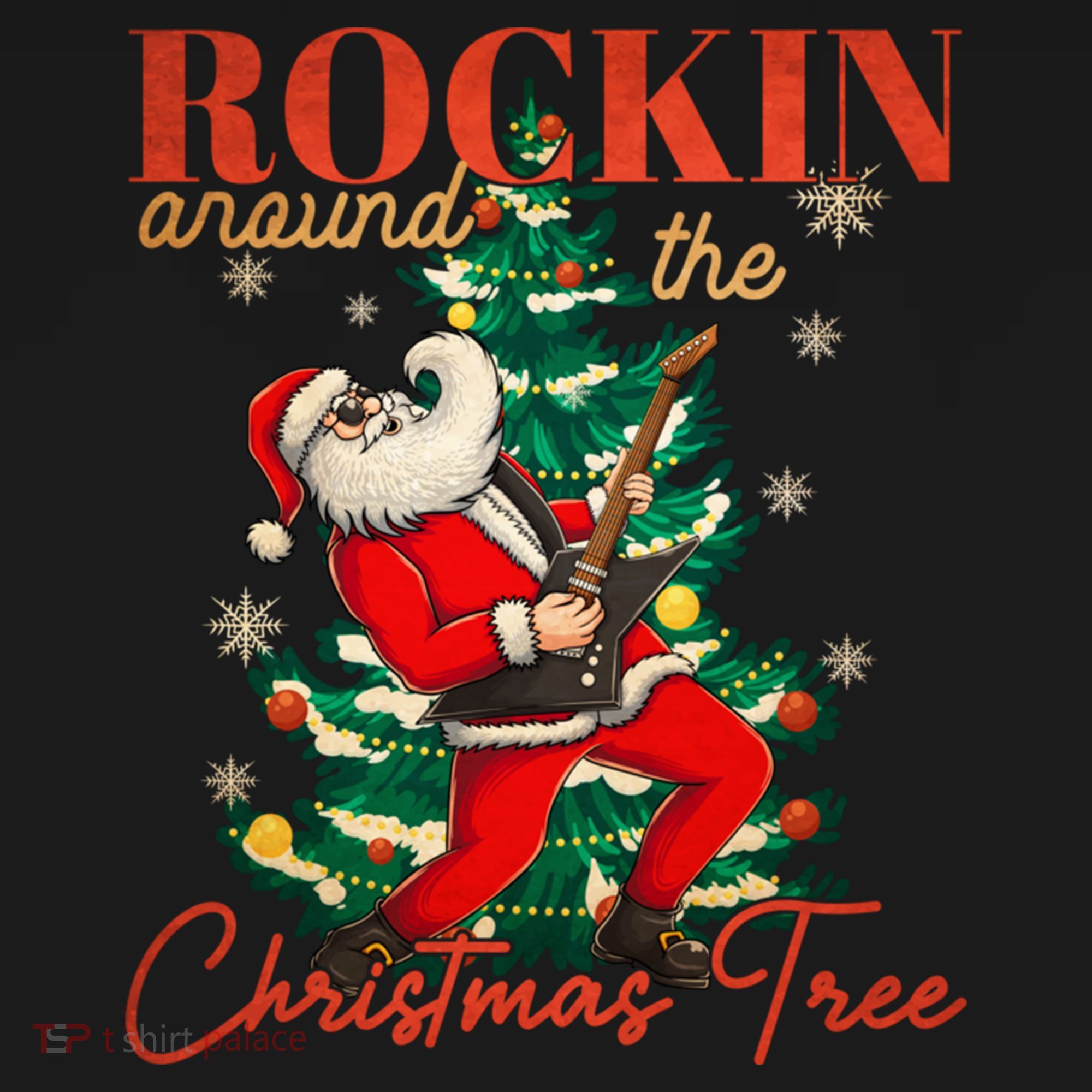 Rocking Around The Christmas Tree Santa Rock And Roll Guitar Great Gift Women's Hoodie