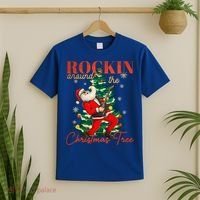 Rocking Around The Christmas Tree Santa Rock And Roll Guitar Great Gift T-Shirt thumb 2
