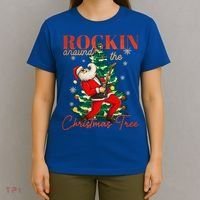 Rocking Around The Christmas Tree Santa Rock And Roll Guitar Great Gift T-Shirt thumb 4