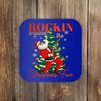 Rocking Around The Christmas Tree Santa Rock And Roll Guitar Great Gift Coaster thumb 0