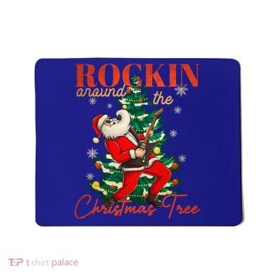 Rocking Around The Christmas Tree Santa Rock And Roll Guitar Great Gift Mousepad