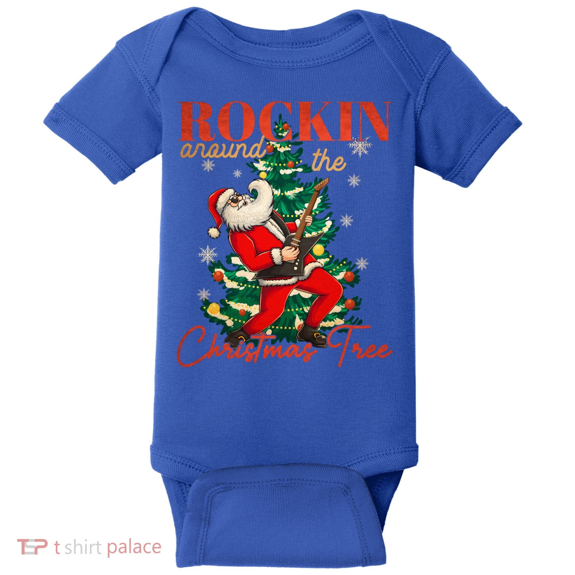 Rocking Around The Christmas Tree Santa Rock And Roll Guitar Great Gift Baby Bodysuit
