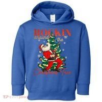Rocking Around The Christmas Tree Santa Rock And Roll Guitar Great Gift Toddler Hoodie thumb 0