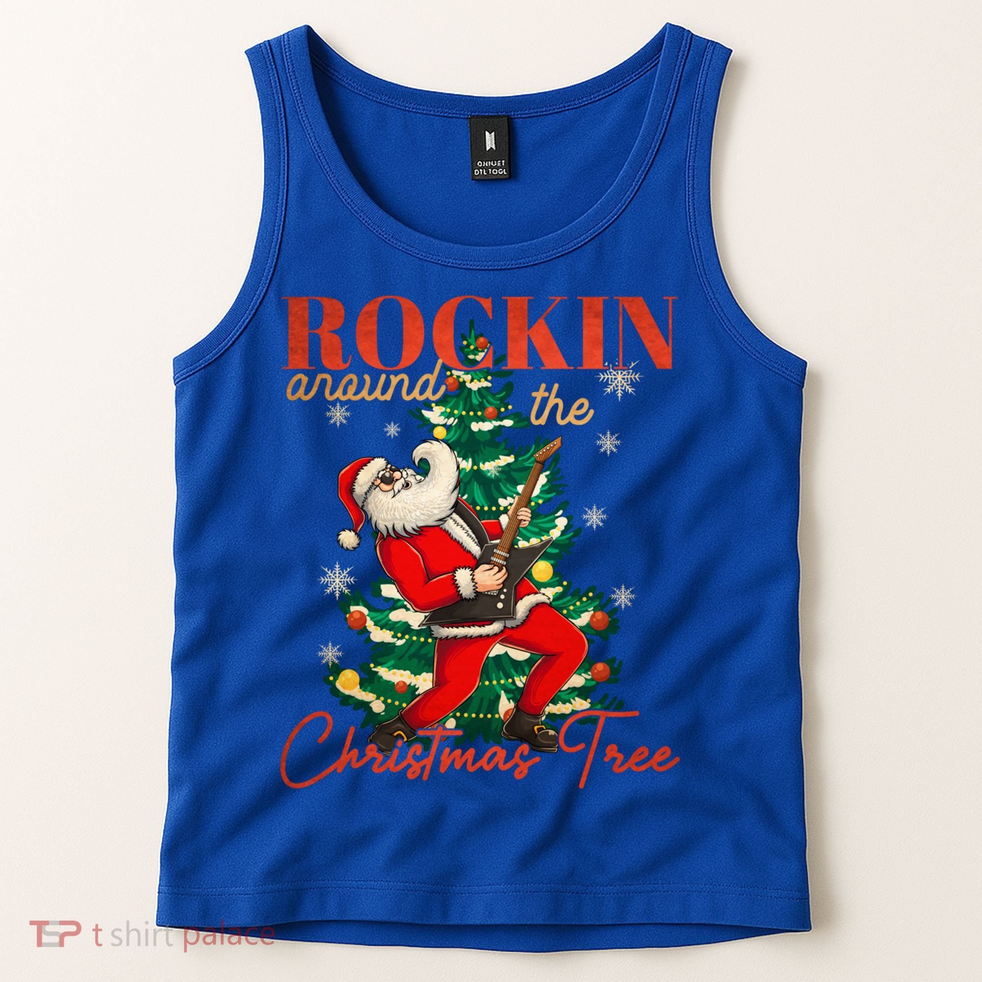 Rocking Around The Christmas Tree Santa Rock And Roll Guitar Great Gift Tank Top