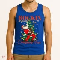 Rocking Around The Christmas Tree Santa Rock And Roll Guitar Great Gift Tank Top thumb 3