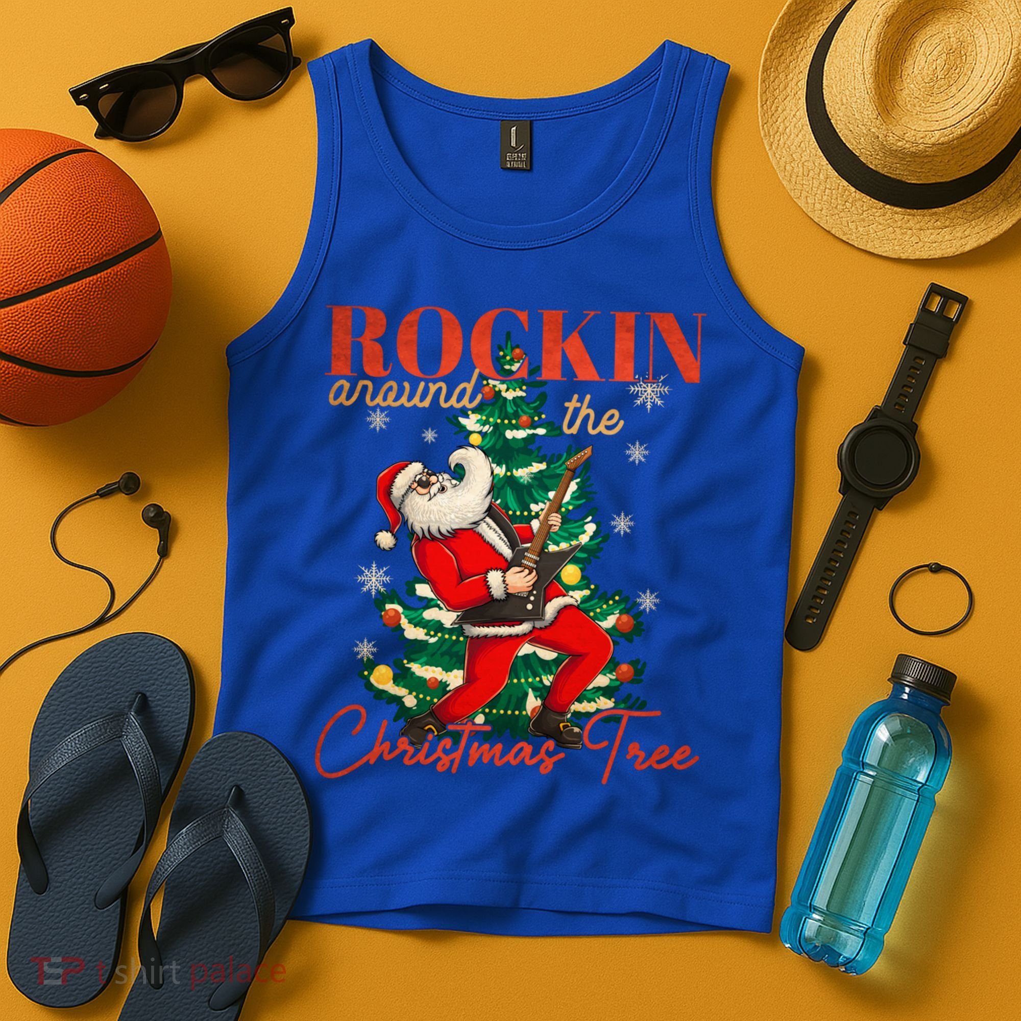 Rocking Around The Christmas Tree Santa Rock And Roll Guitar Great Gift Tank Top