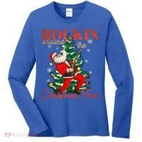 Rocking Around The Christmas Tree Santa Rock And Roll Guitar Great Gift Women's Long Sleeve Shirt thumb 0