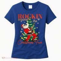 Rocking Around The Christmas Tree Santa Rock And Roll Guitar Great Gift Women's T-Shirt thumb 0