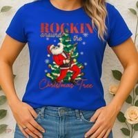 Rocking Around The Christmas Tree Santa Rock And Roll Guitar Great Gift Women's T-Shirt thumb 2