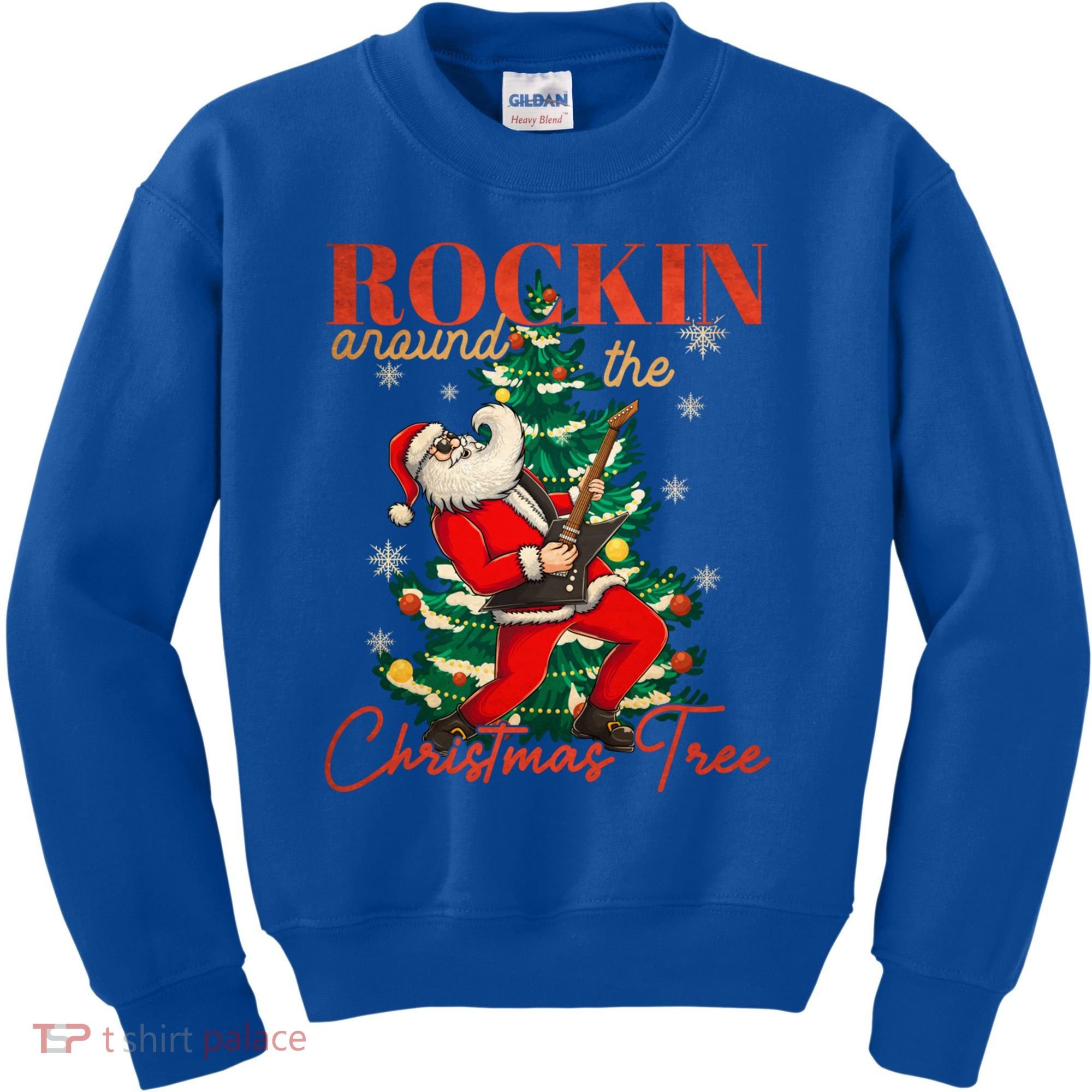 Rocking Around The Christmas Tree Santa Rock And Roll Guitar Great Gift Kids Sweatshirt