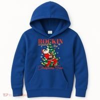 Rocking Around The Christmas Tree Santa Rock And Roll Guitar Great Gift Kids Hoodie thumb 0