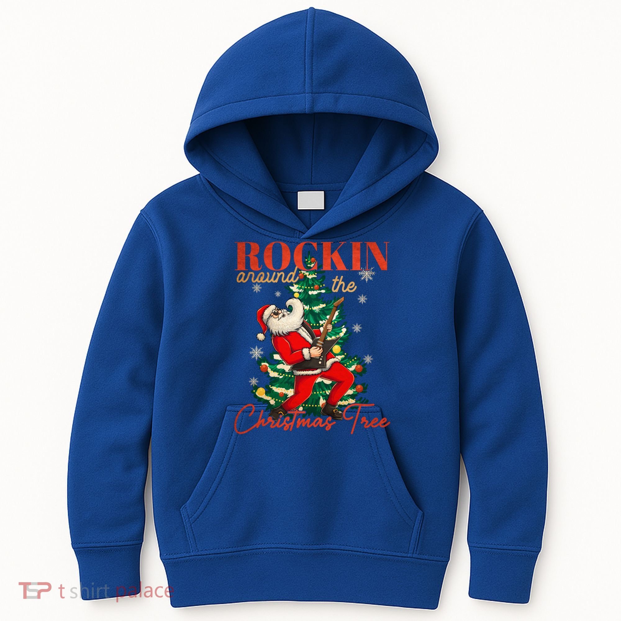 Rocking Around The Christmas Tree Santa Rock And Roll Guitar Great Gift Kids Hoodie