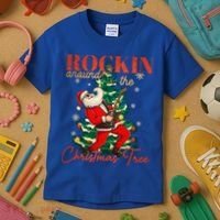 Rocking Around The Christmas Tree Santa Rock And Roll Guitar Great Gift Kids T-Shirt thumb 3