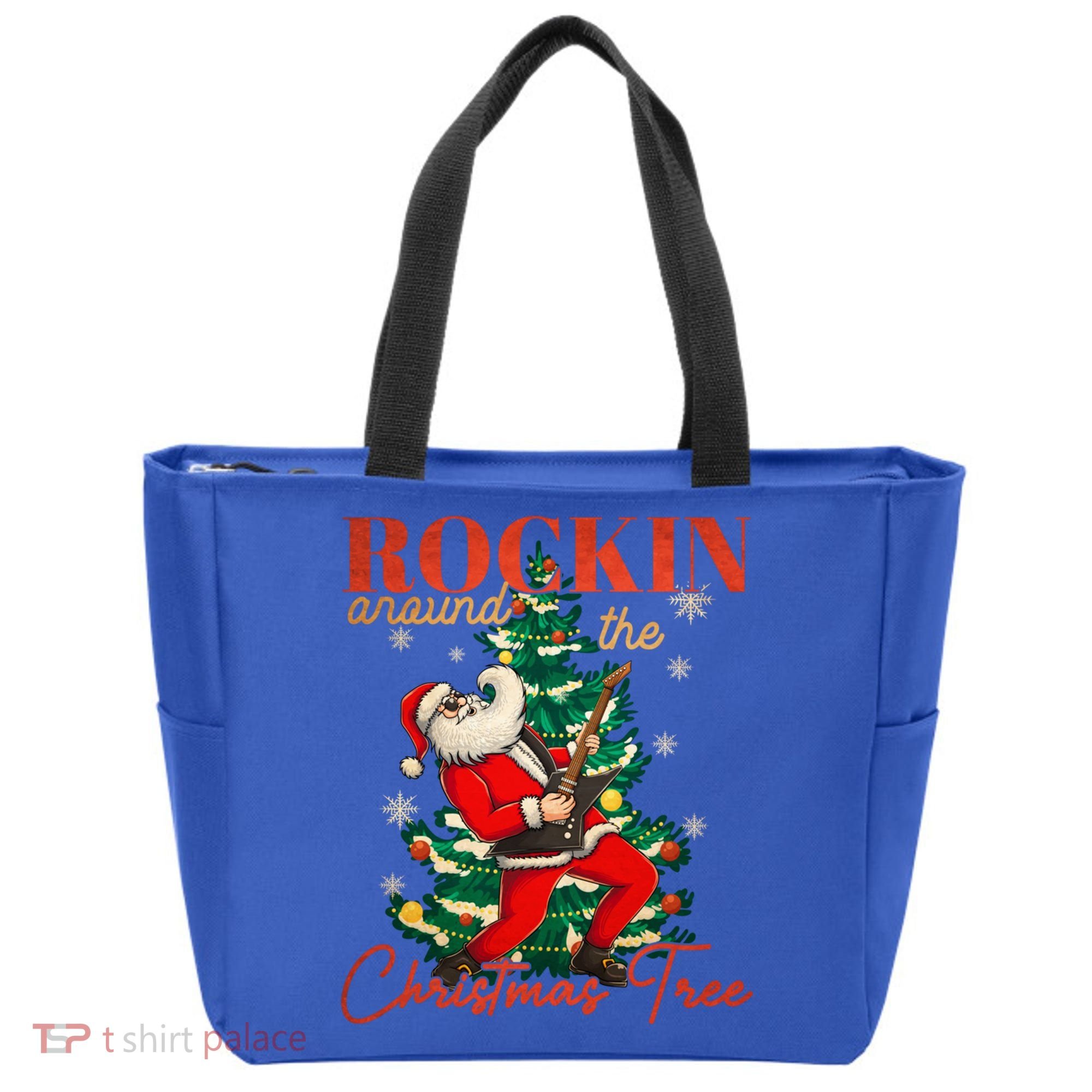 Rocking Around The Christmas Tree Santa Rock And Roll Guitar Great Gift Tote Bag