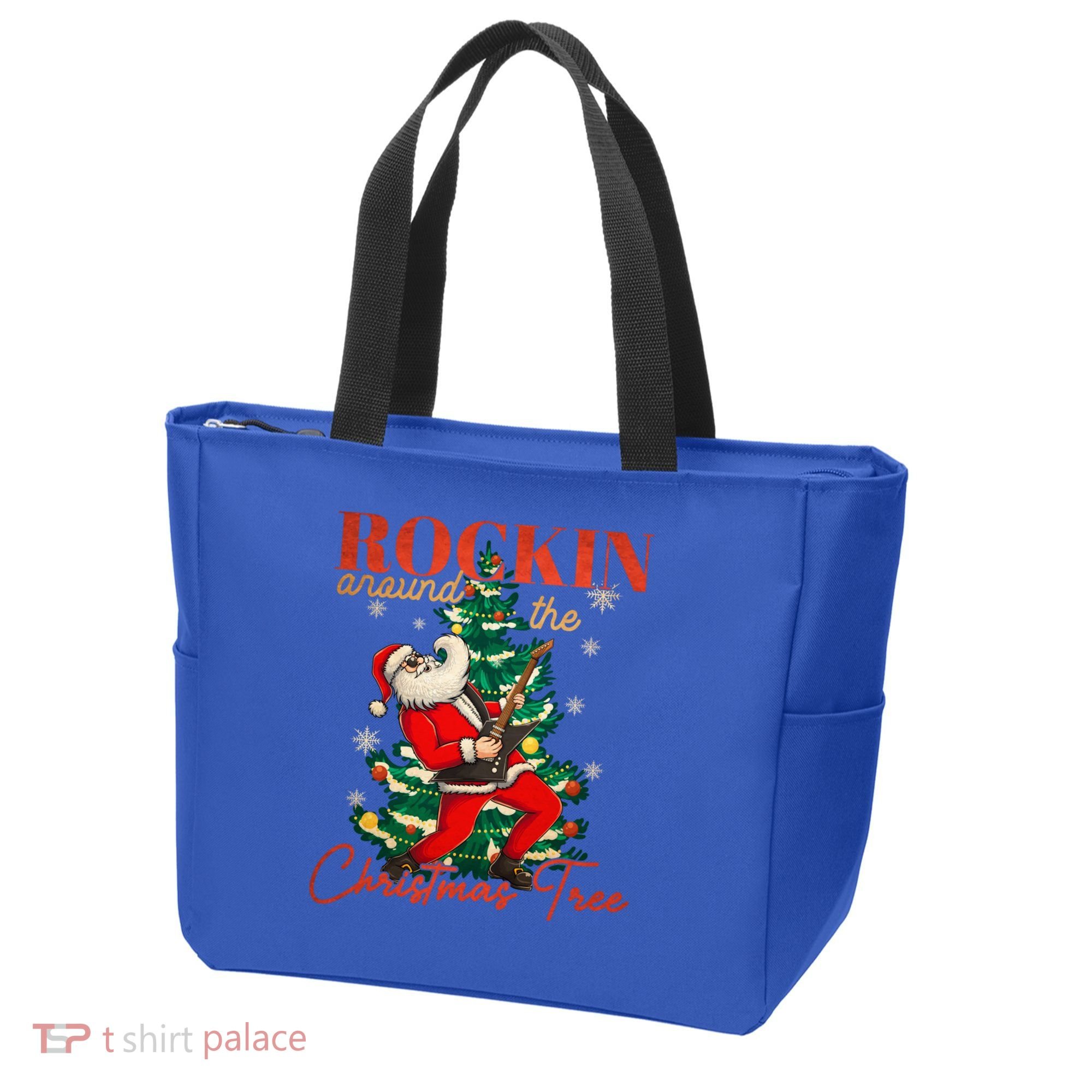 Rocking Around The Christmas Tree Santa Rock And Roll Guitar Great Gift Tote Bag