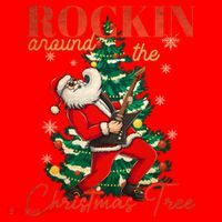 Rocking Around The Christmas Tree Santa Rock And Roll Guitar Great Gift Santa Hat thumb 1
