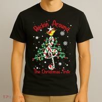 Rockin Around The Christmas Tree Music Note Music Teacher T-Shirt thumb 3