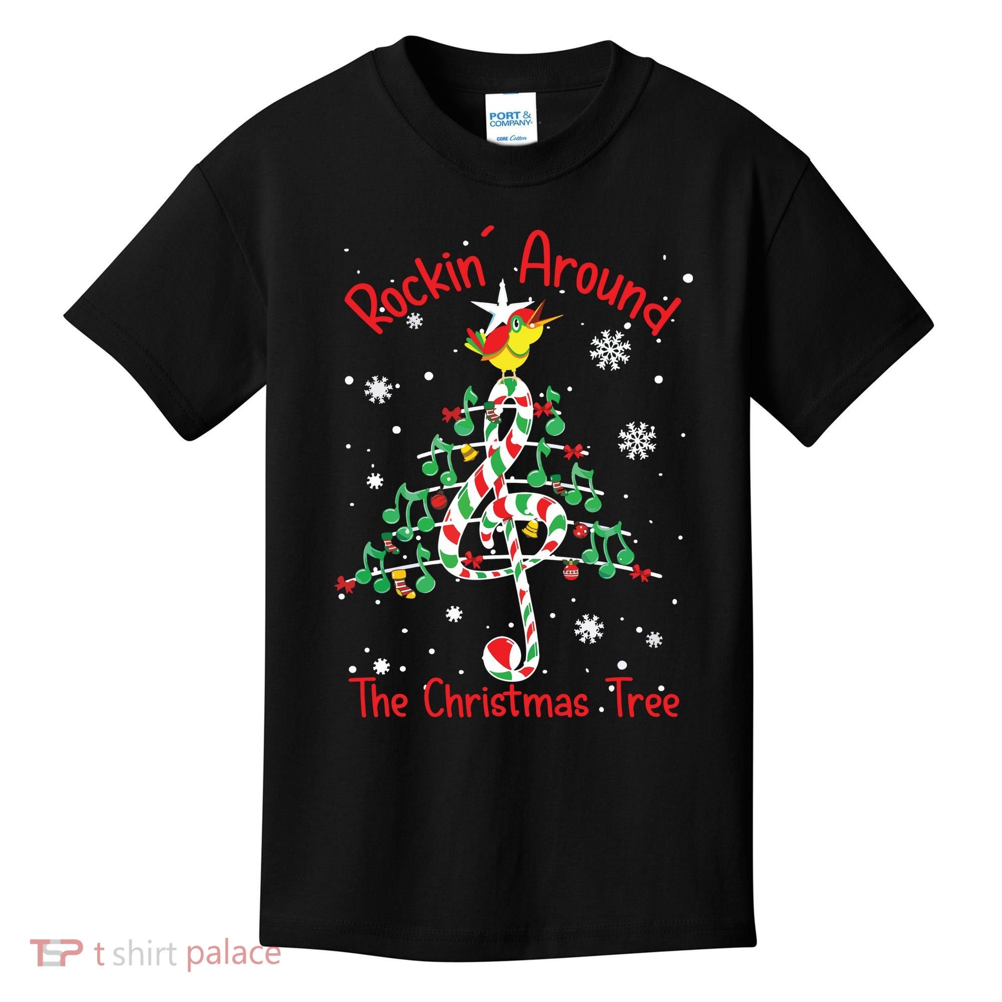 Rockin Around The Christmas Tree Music Note Music Teacher Kids T-Shirt