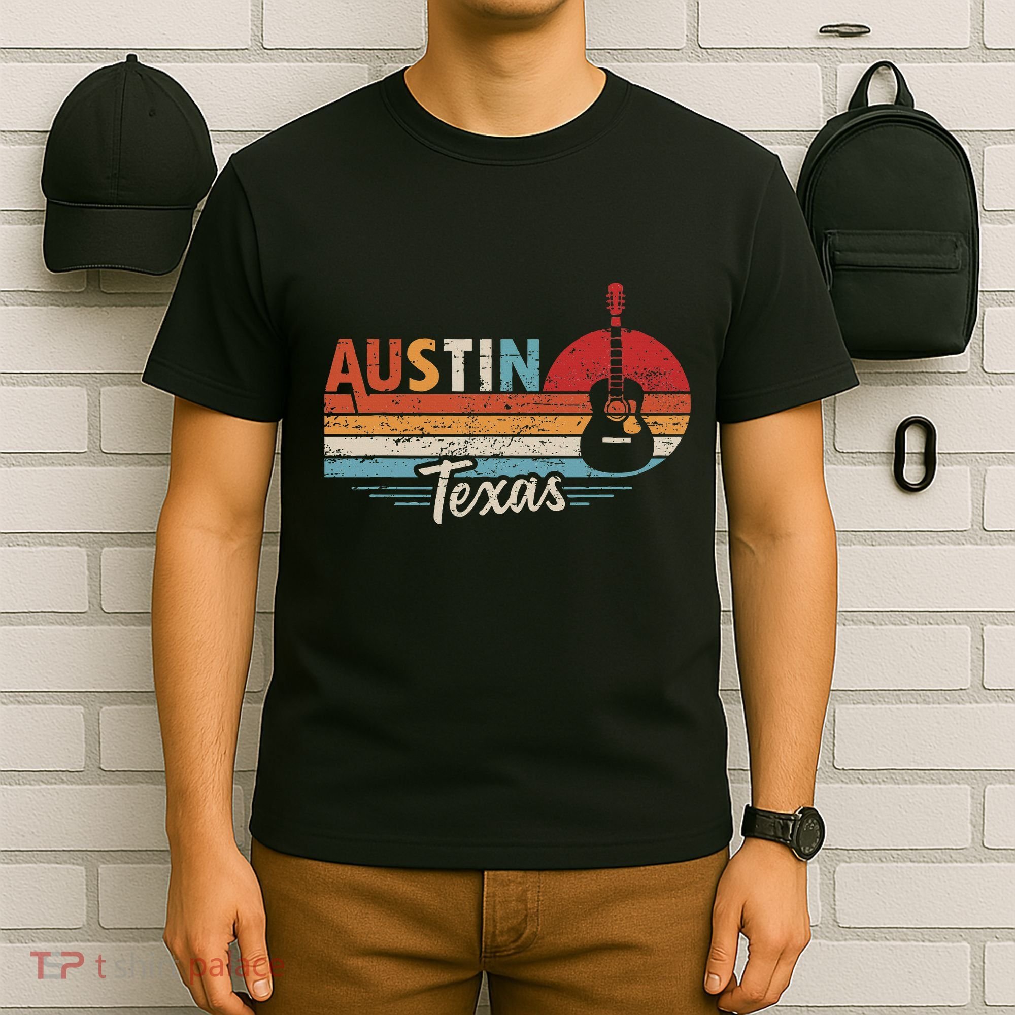 Retro Austin Texas Guitar Music T-Shirt