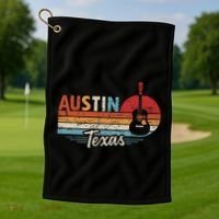 Retro Austin Texas Guitar Music Golf Towel thumb 1