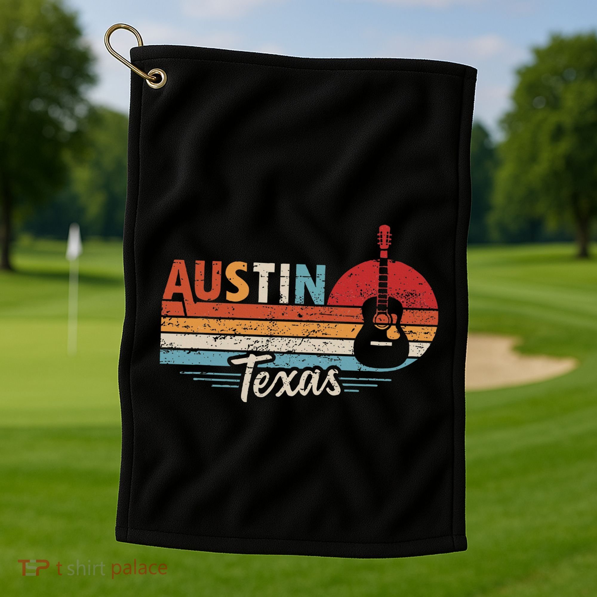 Retro Austin Texas Guitar Music Golf Towel