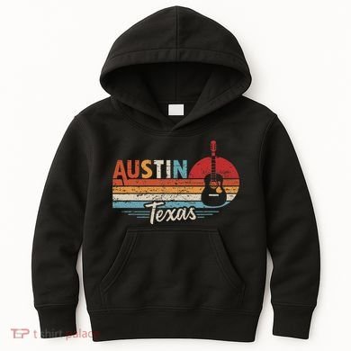 Retro Austin Texas Guitar Music Kids Hoodie