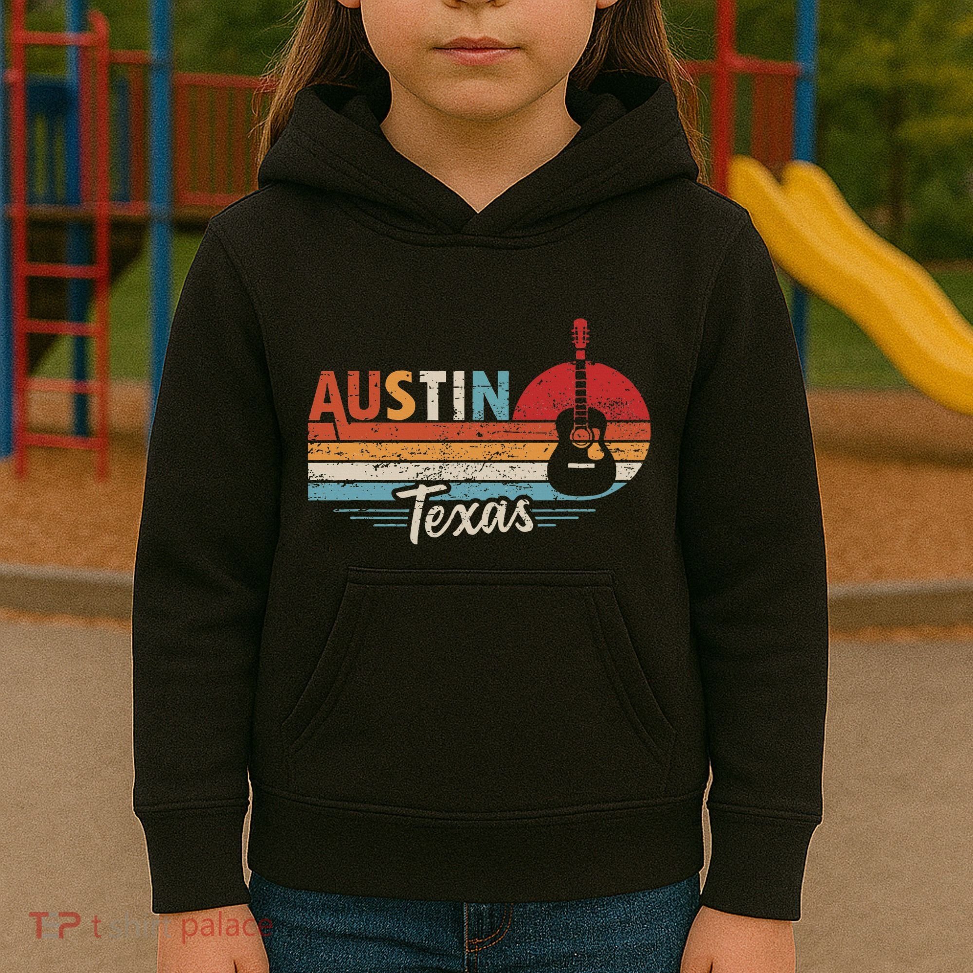 Retro Austin Texas Guitar Music Kids Hoodie