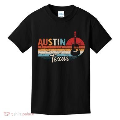 Retro Austin Texas Guitar Music Kids T-Shirt
