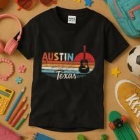 Retro Austin Texas Guitar Music Kids T-Shirt thumb 3