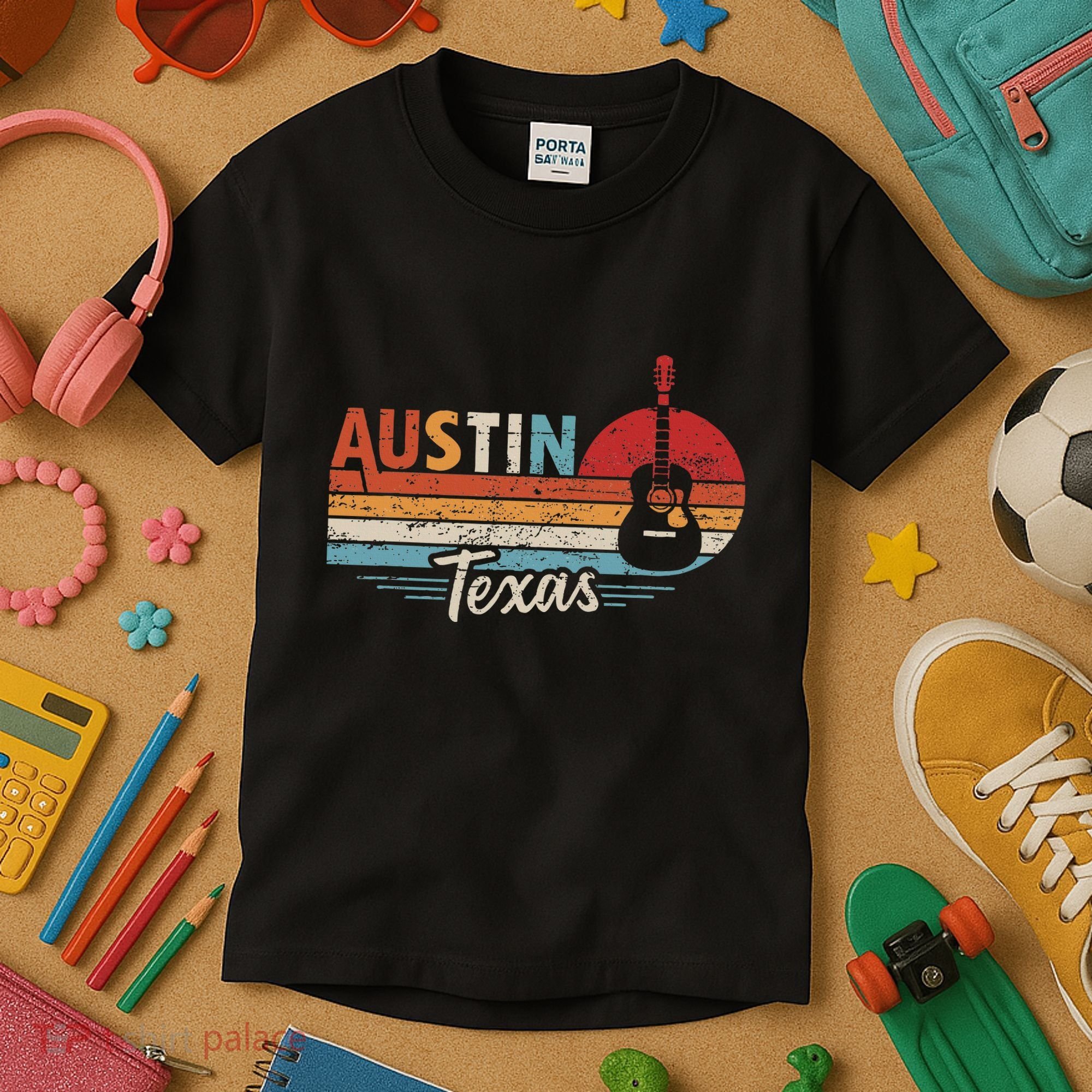 Retro Austin Texas Guitar Music Kids T-Shirt