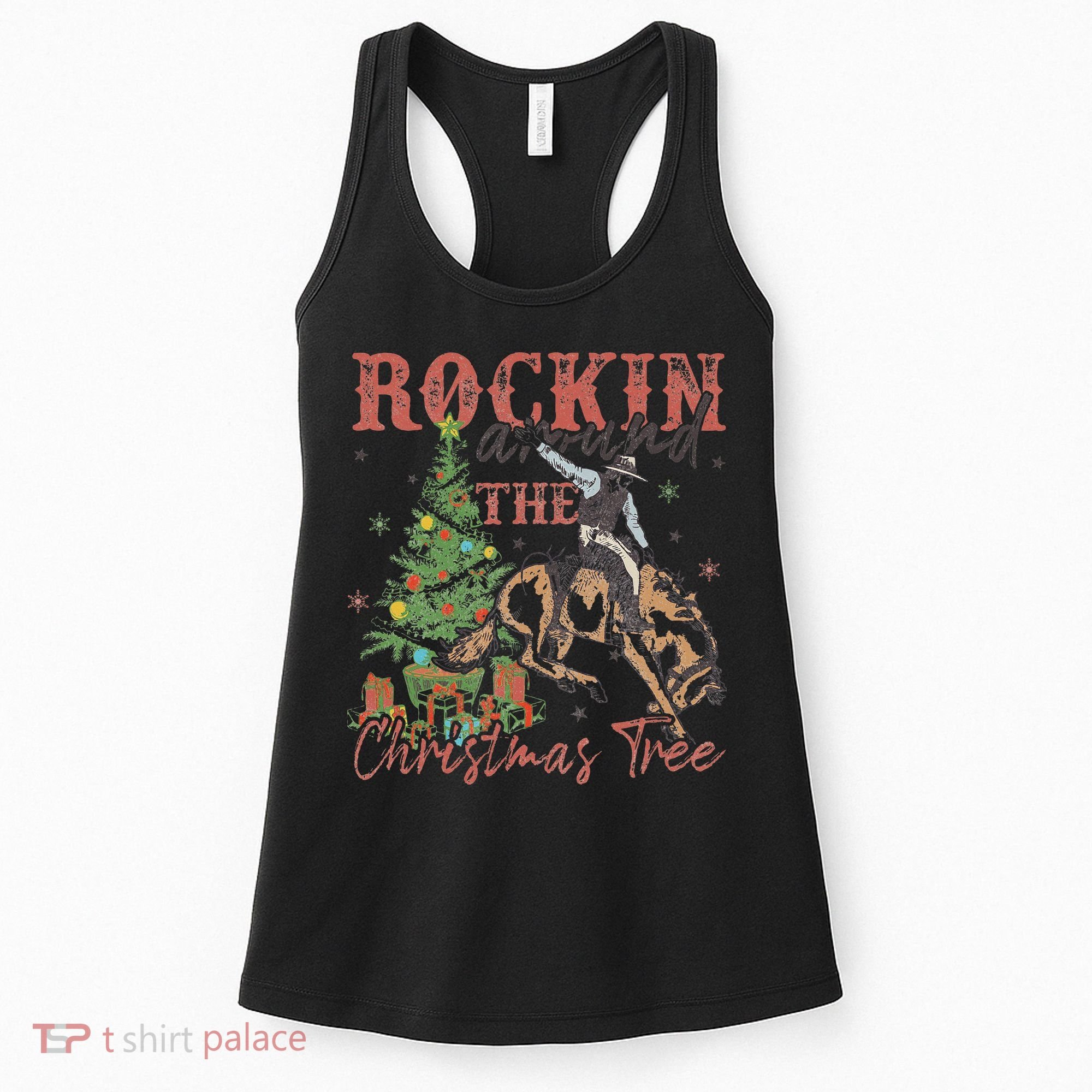 Rockin Around The Christmas Tree Cowboy Western Women's Tank Top