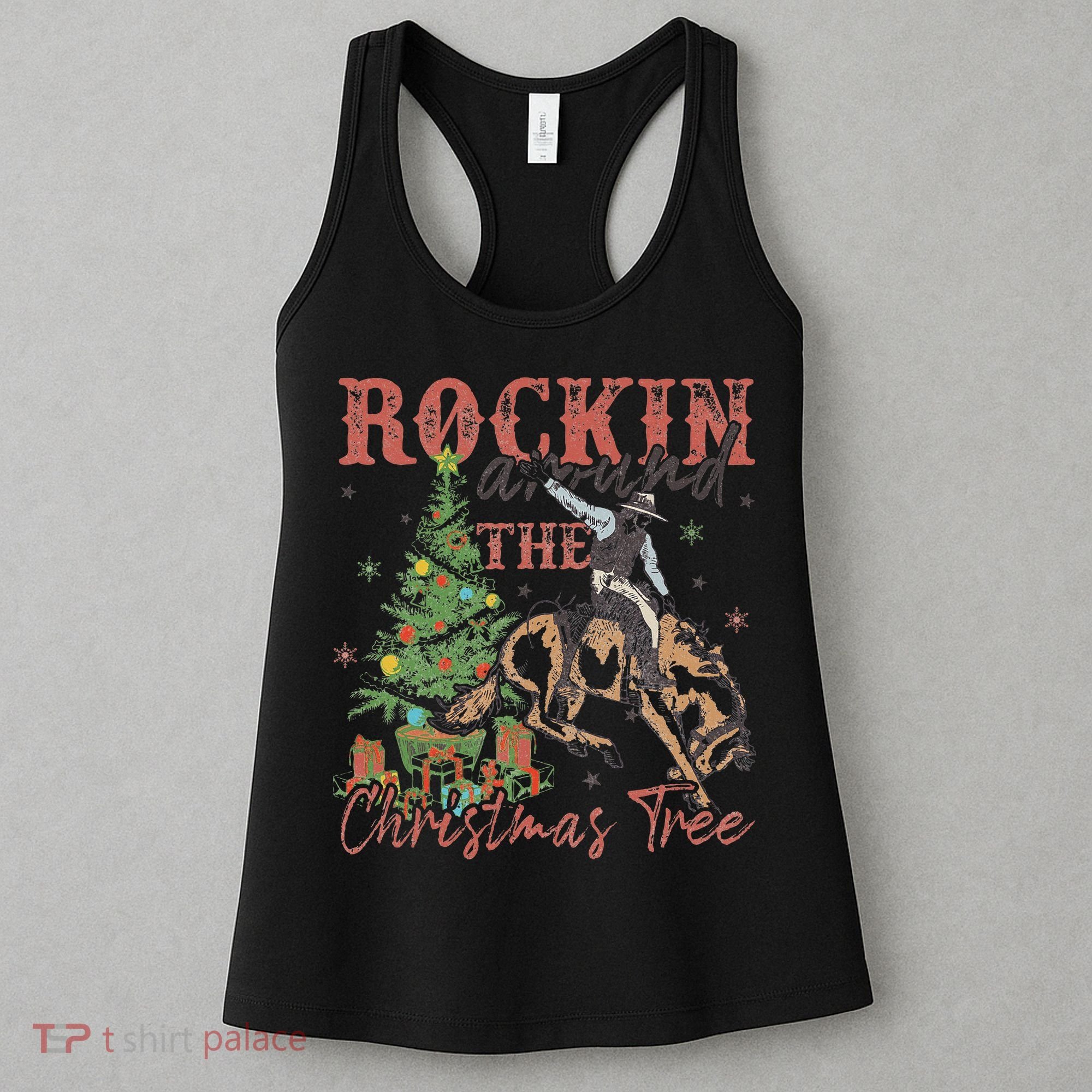 Rockin Around The Christmas Tree Cowboy Western Women's Tank Top