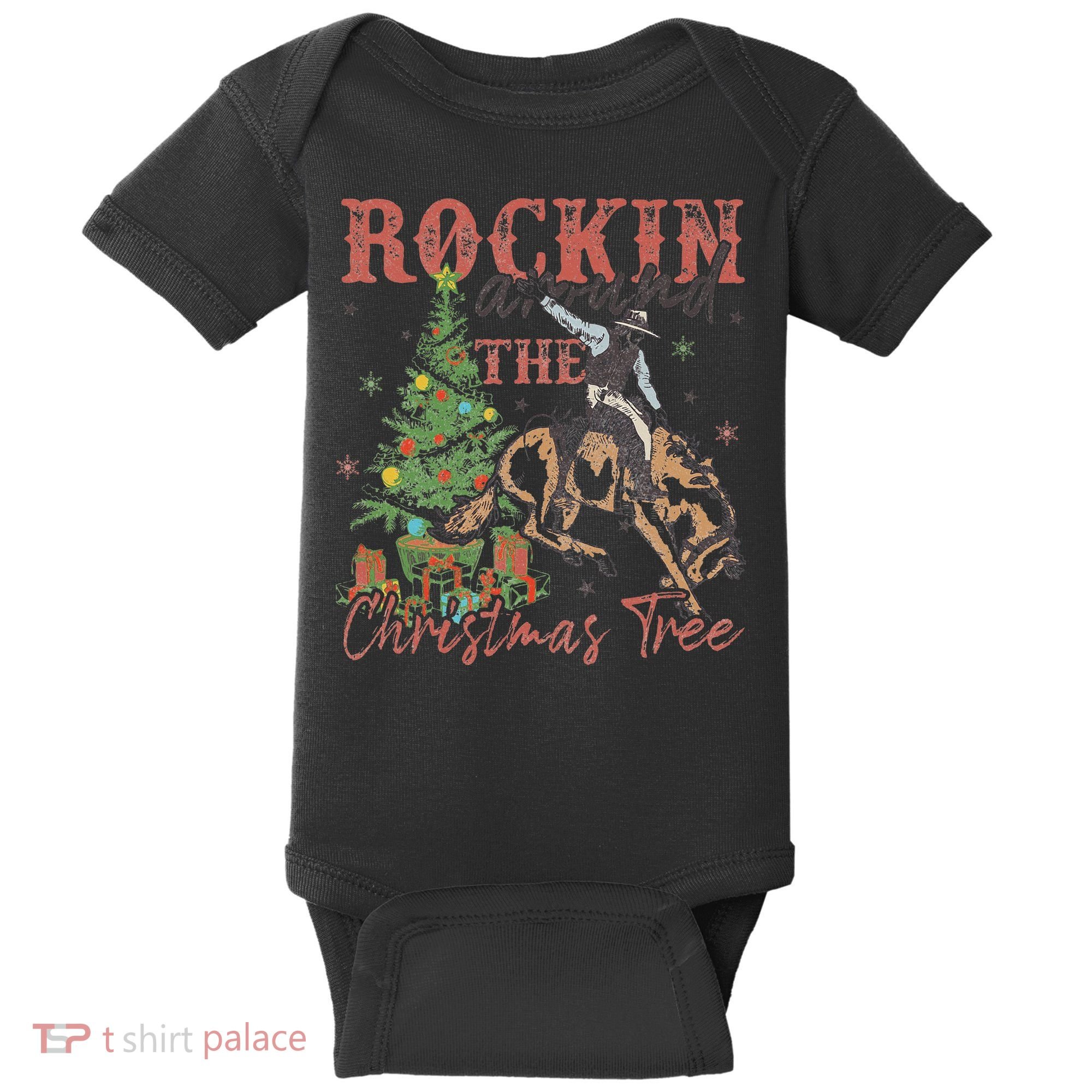 Rockin Around The Christmas Tree Cowboy Western Baby Bodysuit