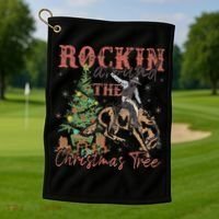 Rockin Around The Christmas Tree Cowboy Western Golf Towel thumb 1