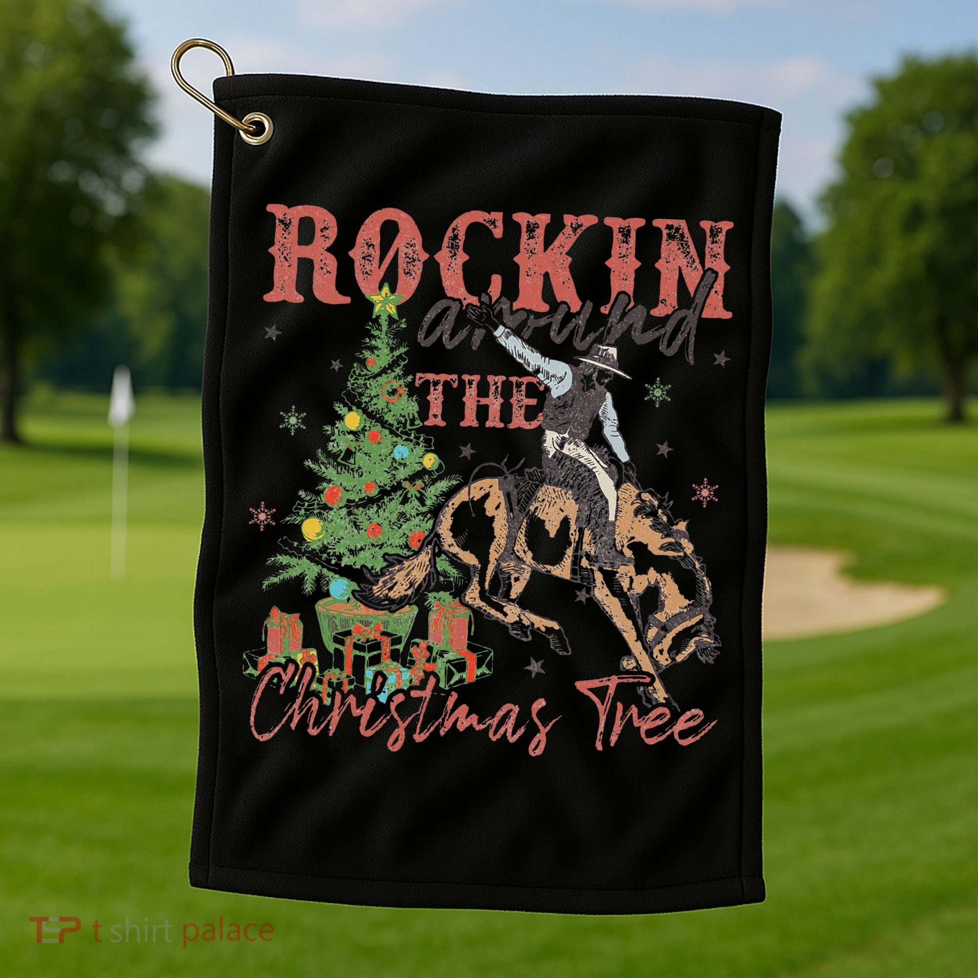 Rockin Around The Christmas Tree Cowboy Western Golf Towel