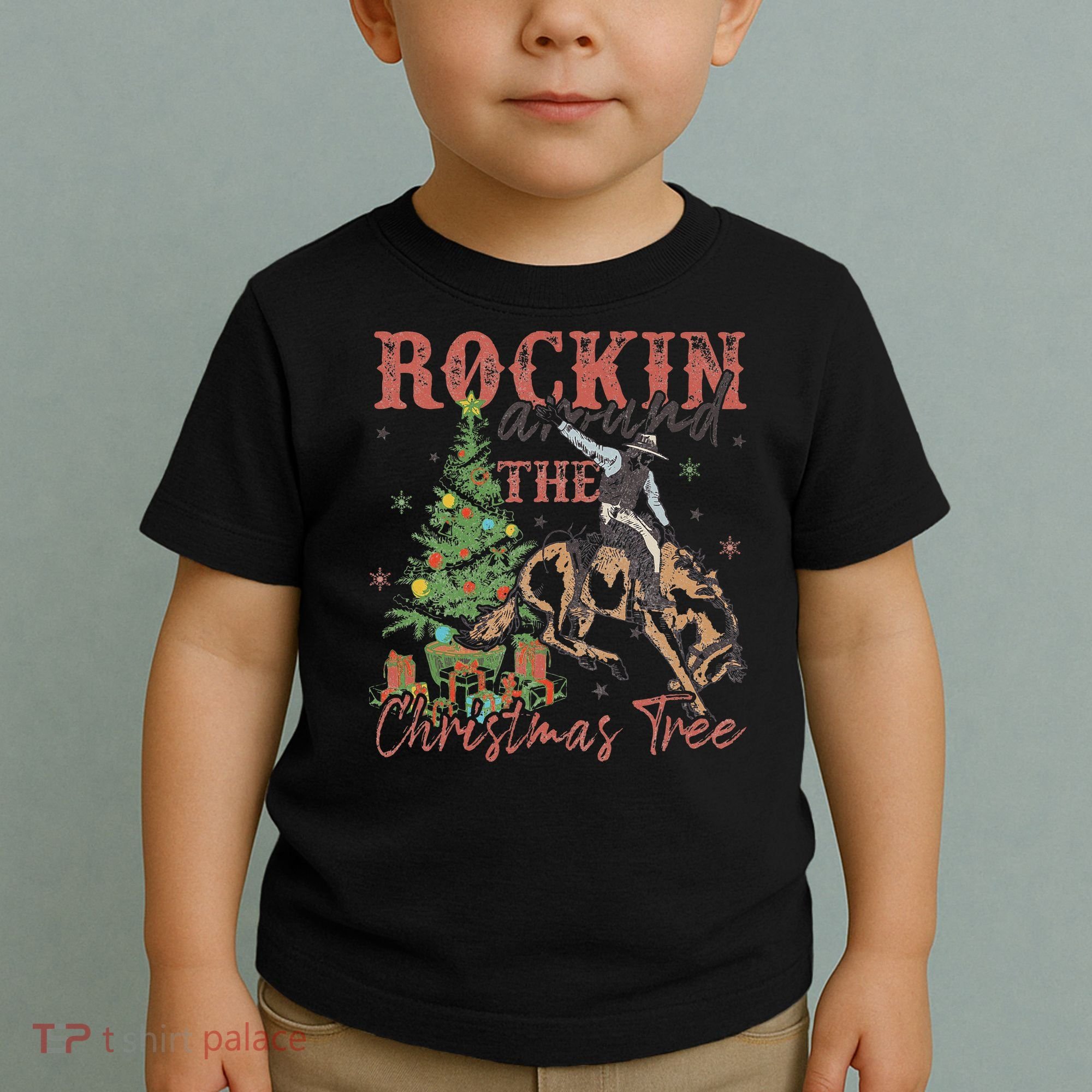 Rockin Around The Christmas Tree Cowboy Western Toddler T-Shirt