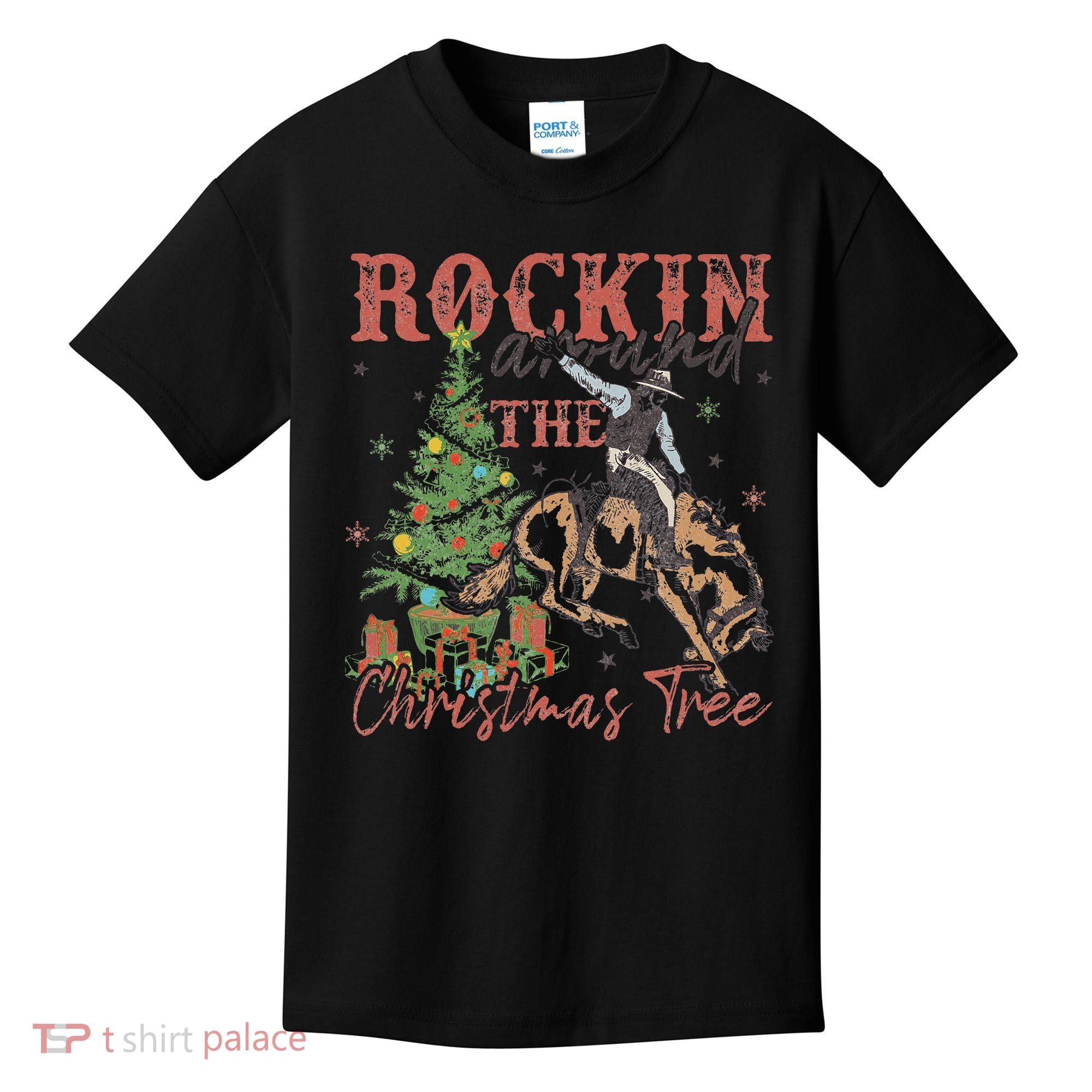 Rockin Around The Christmas Tree Cowboy Western Kids T-Shirt