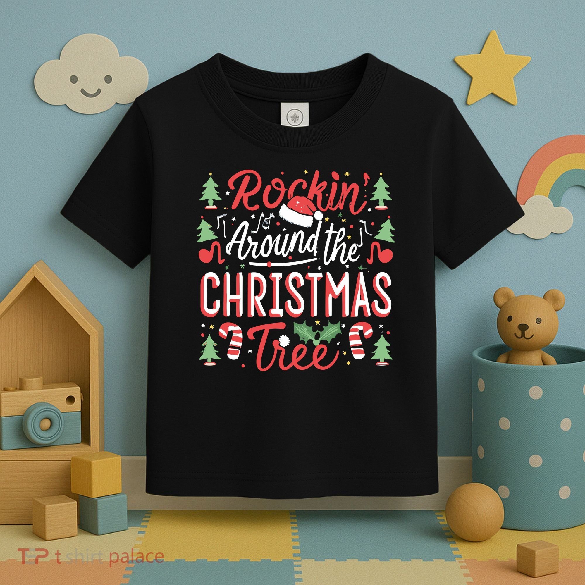 Rockin Around The Christmas Tree Music Note Music Teacher Toddler T-Shirt