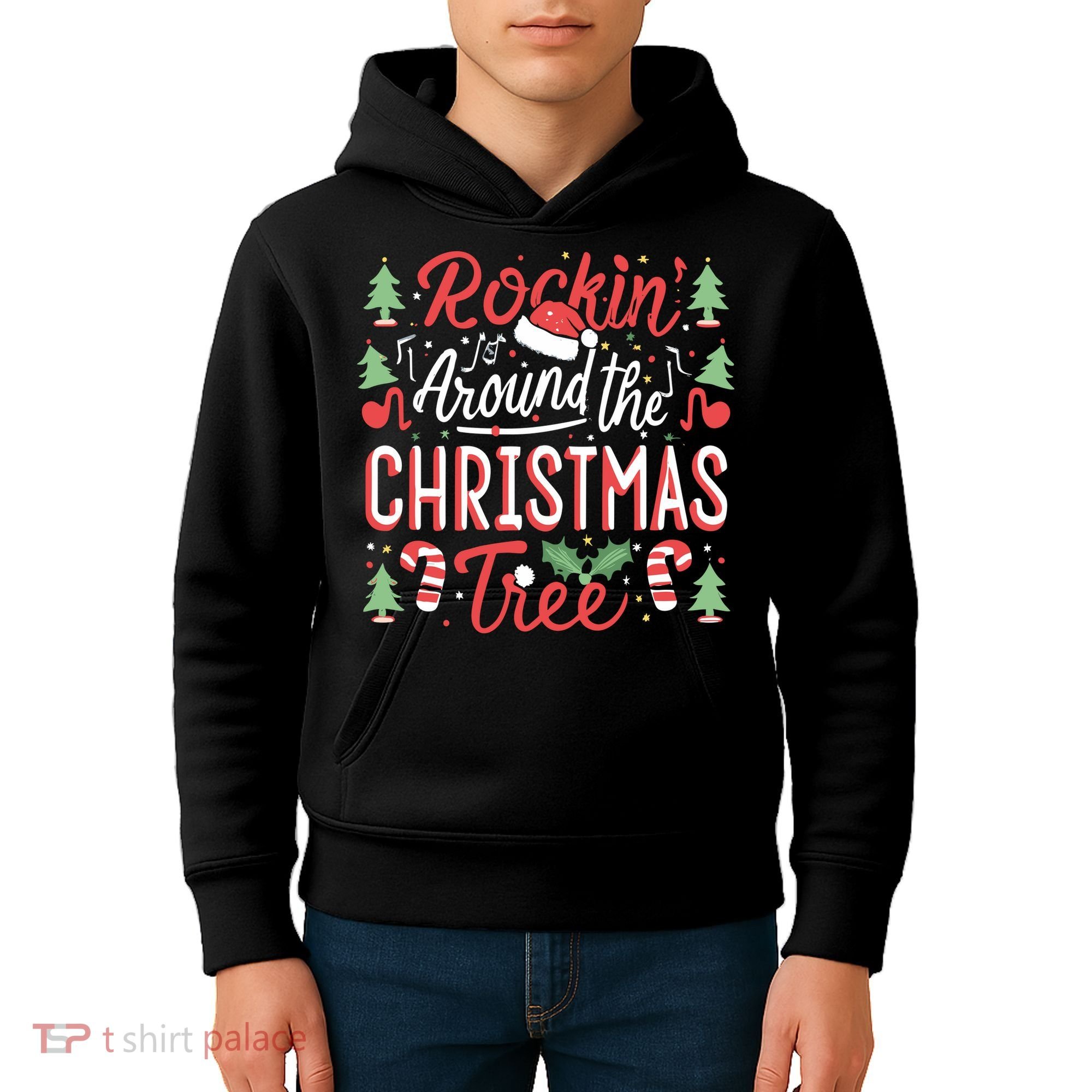 Rockin Around The Christmas Tree Music Note Music Teacher Kids Hoodie