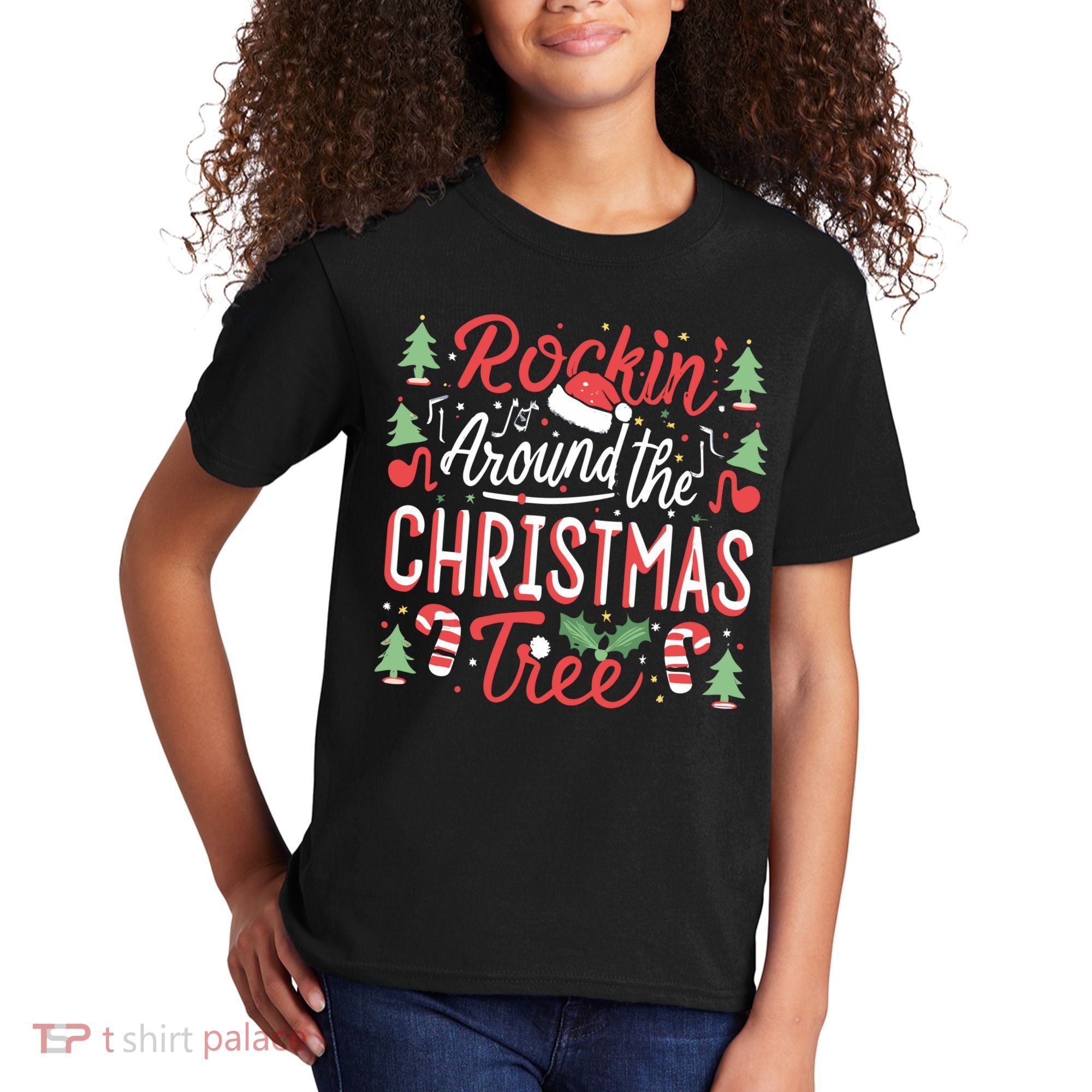 Rockin Around The Christmas Tree Music Note Music Teacher Kids T-Shirt