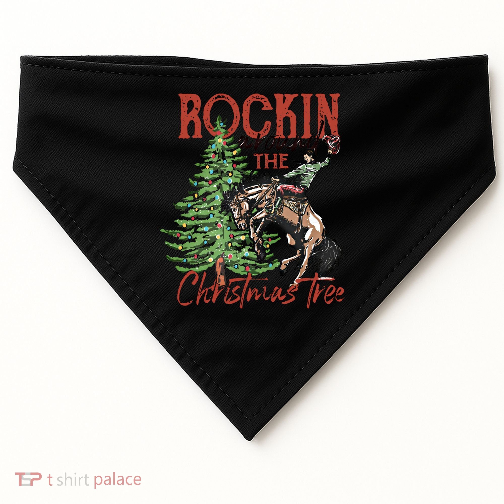 Rocking Around The Christmas Tree Retro Cowboy Christmas USA-Made Doggie Bandana