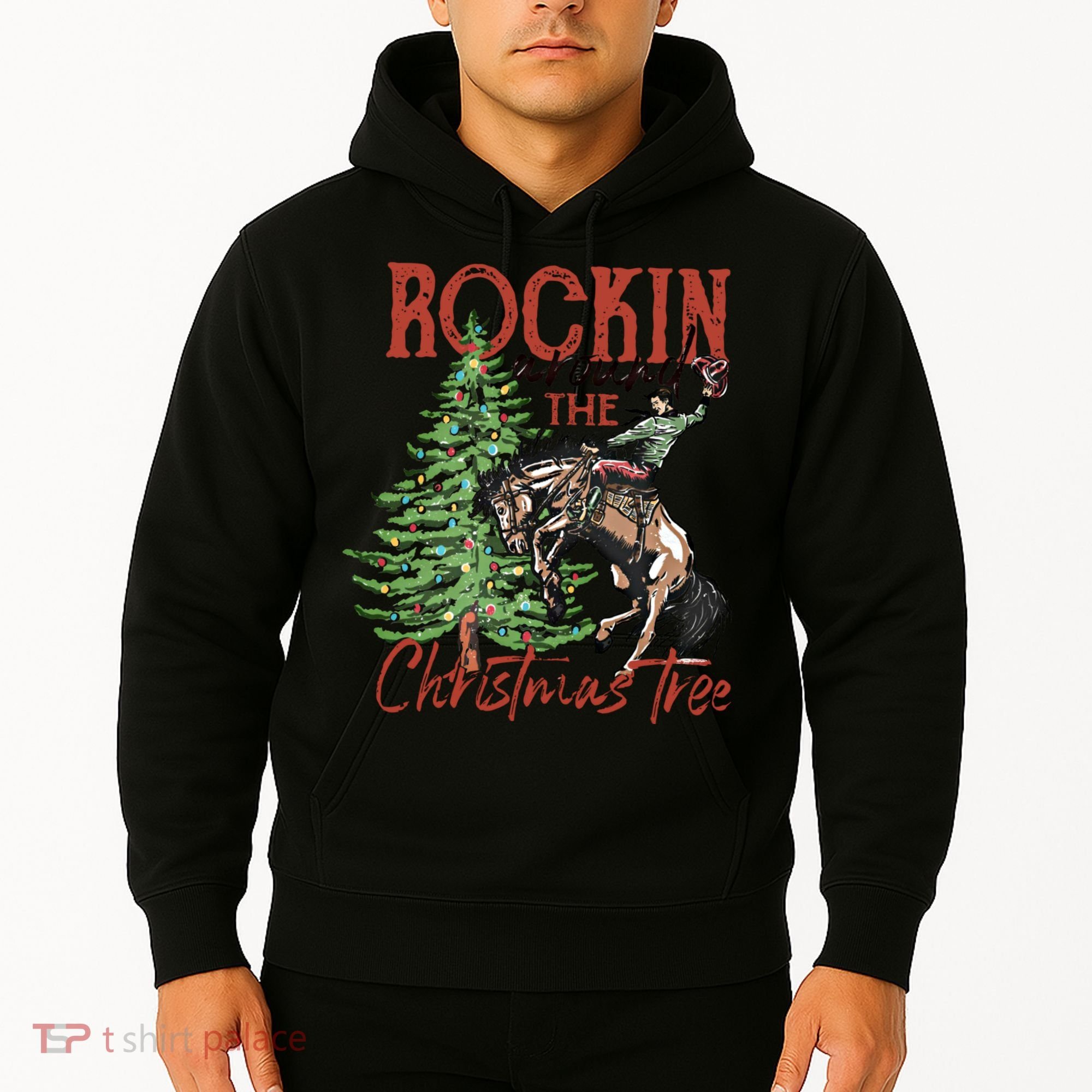 Rocking Around The Christmas Tree Retro Cowboy Christmas Hoodie