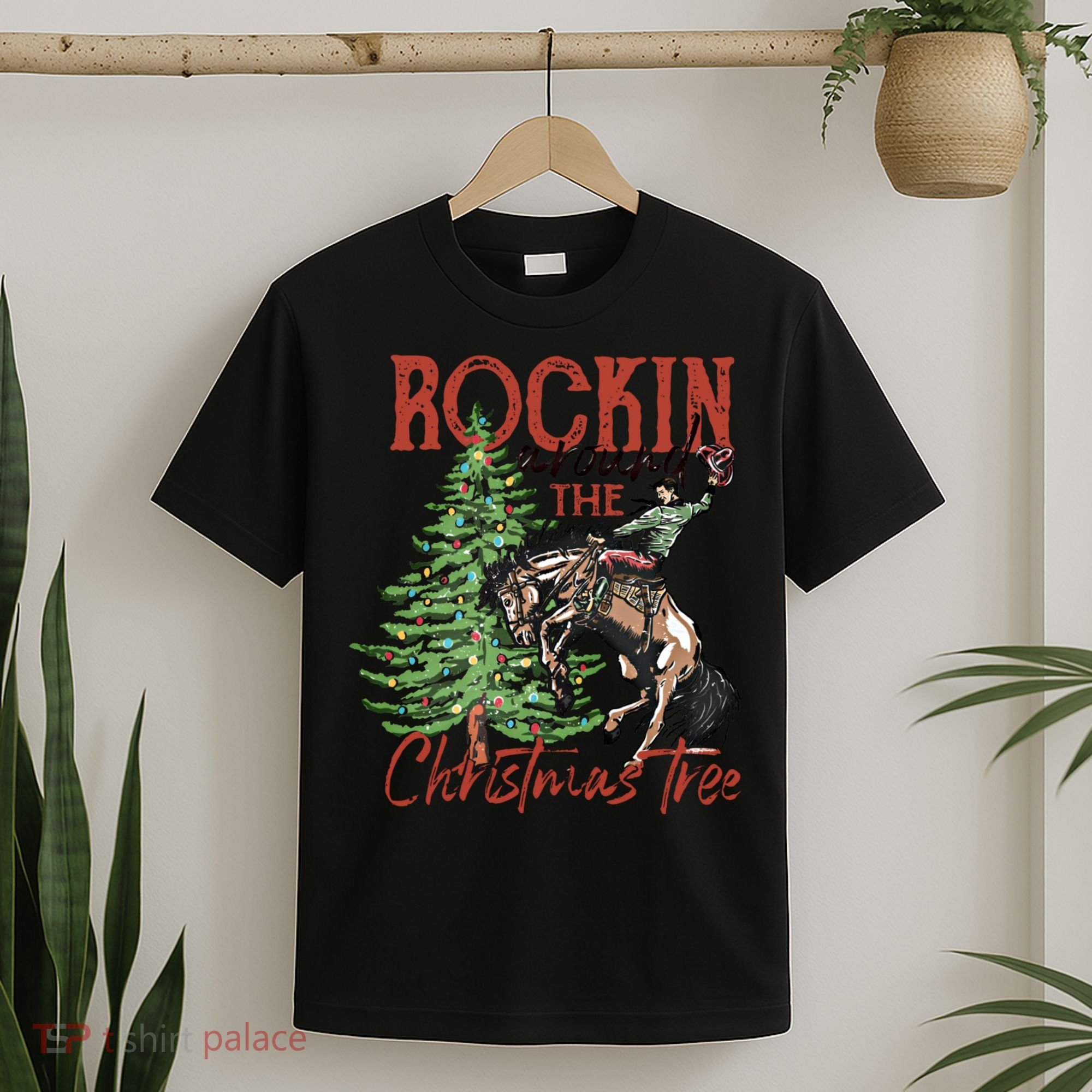 Rocking Around The Christmas Tree Retro Cowboy Christmas T-Shirt
